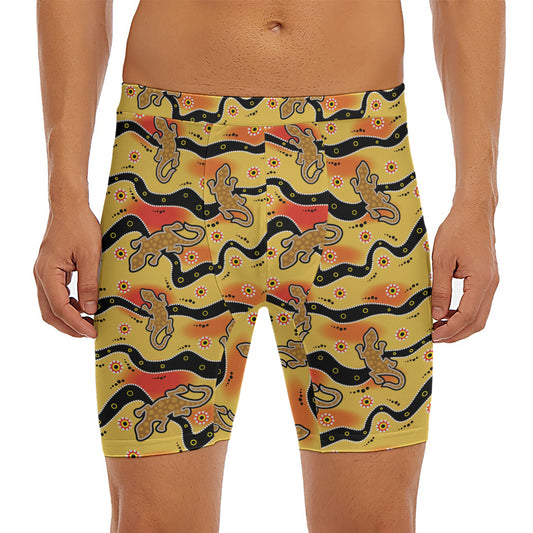 Aboriginal Lizard Pattern Print Men's Long Boxer Briefs
