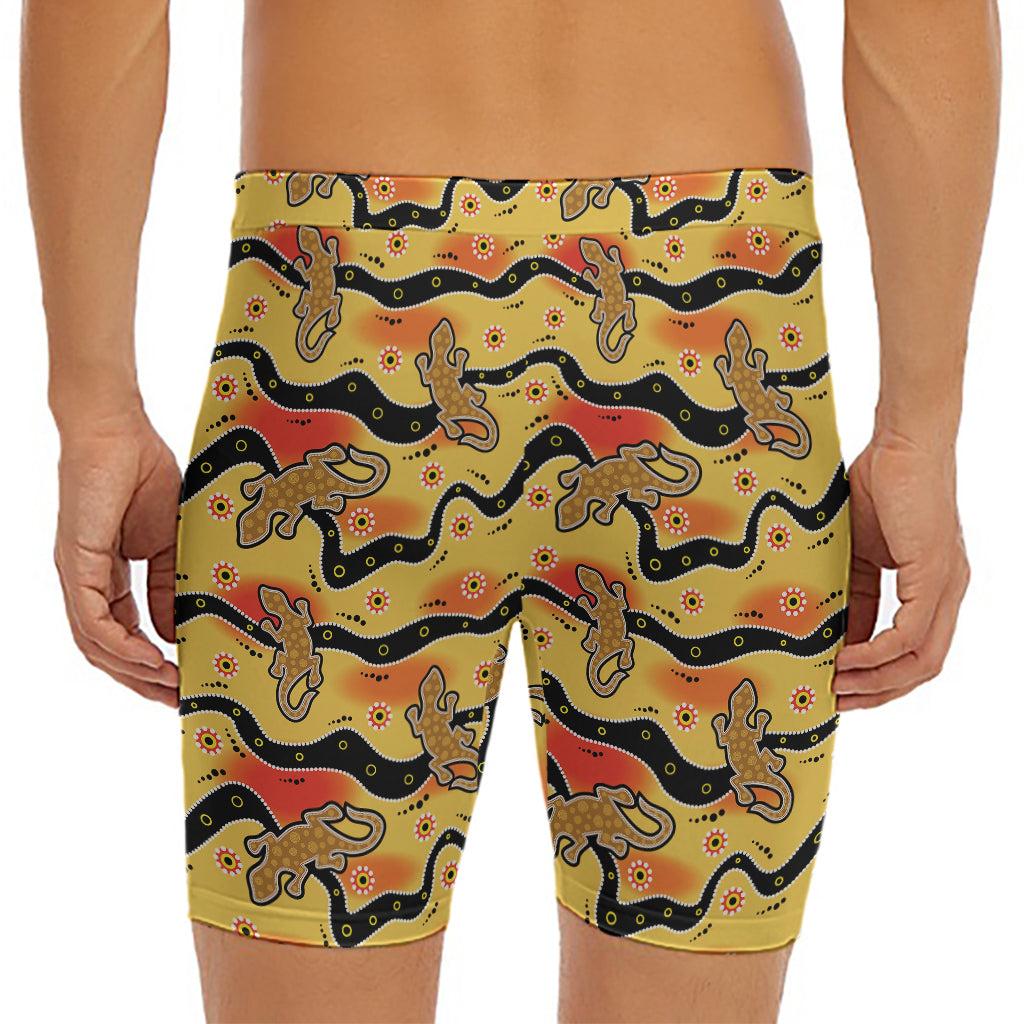 Aboriginal Lizard Pattern Print Men's Long Boxer Briefs