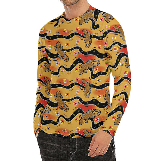 Aboriginal Lizard Pattern Print Men's Long Sleeve Rash Guard