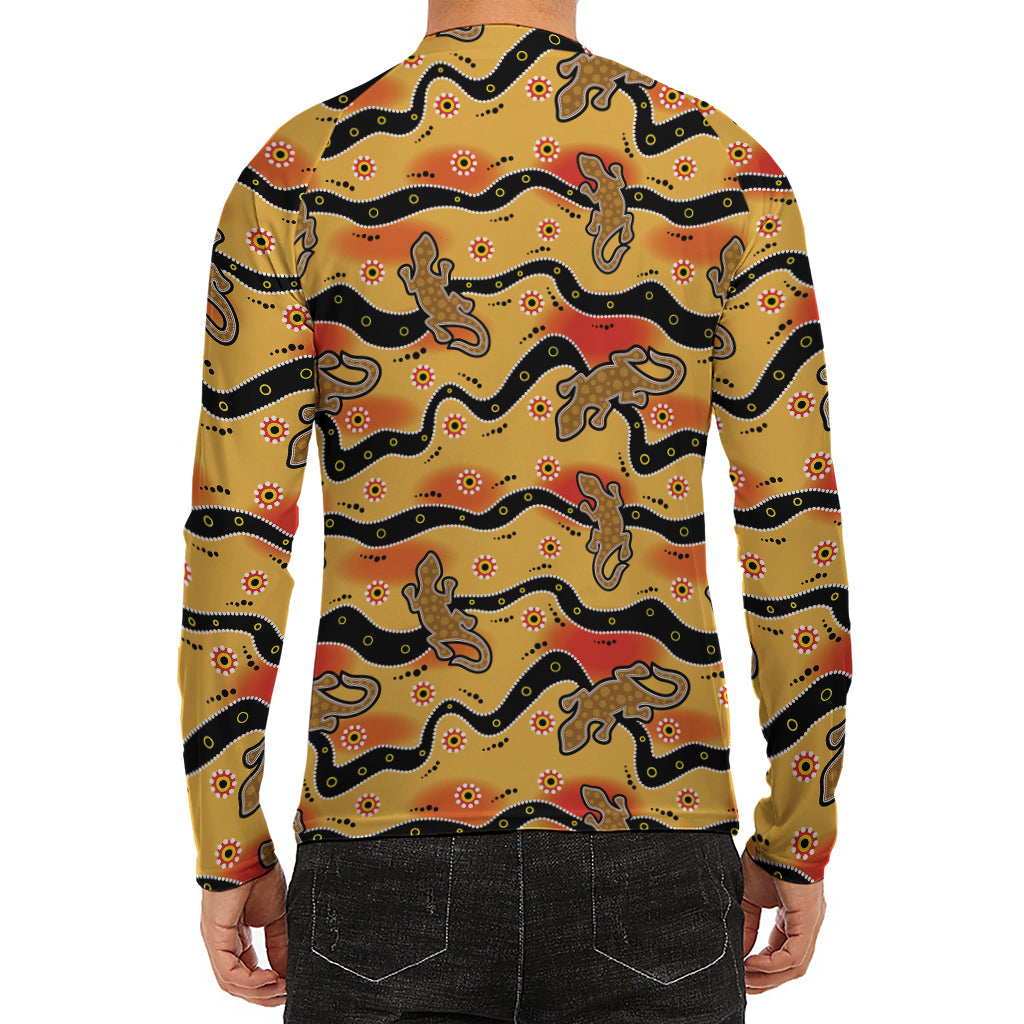 Aboriginal Lizard Pattern Print Men's Long Sleeve Rash Guard