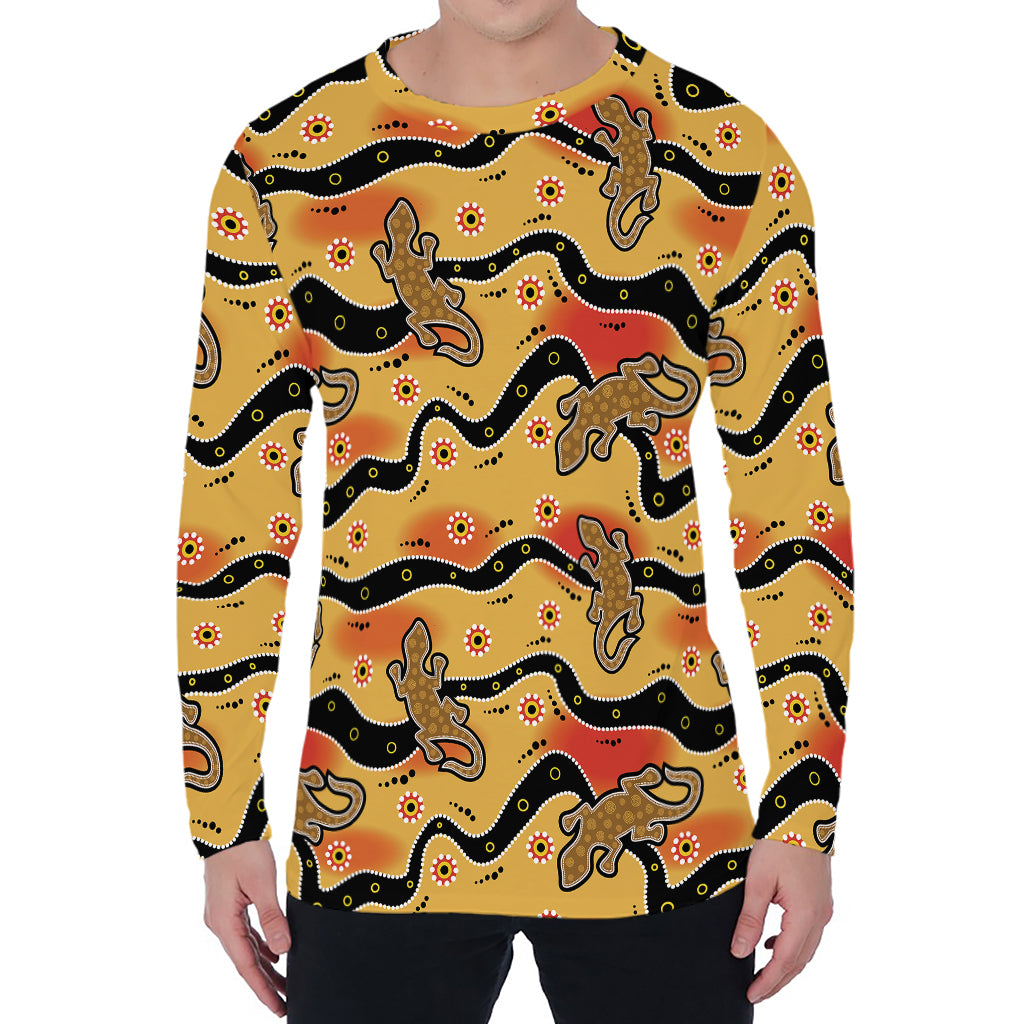 Aboriginal Lizard Pattern Print Men's Long Sleeve T-Shirt