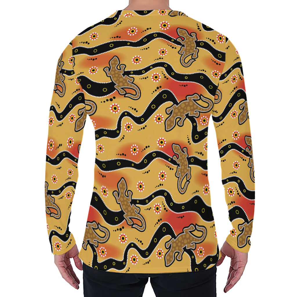 Aboriginal Lizard Pattern Print Men's Long Sleeve T-Shirt