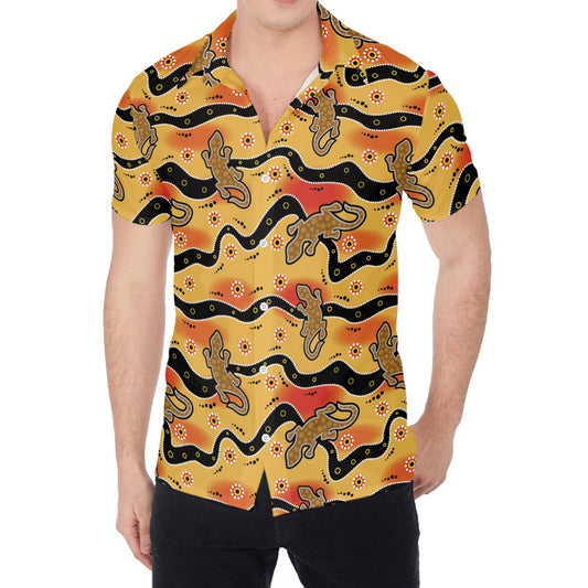 Aboriginal Lizard Pattern Print Men's Shirt