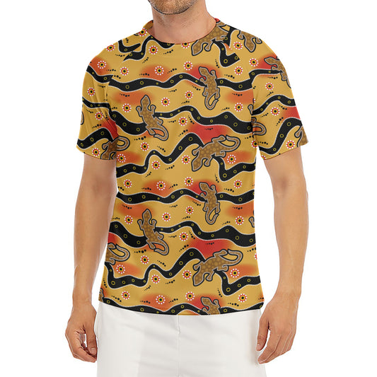 Aboriginal Lizard Pattern Print Men's Short Sleeve Rash Guard