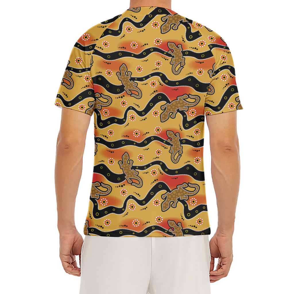 Aboriginal Lizard Pattern Print Men's Short Sleeve Rash Guard