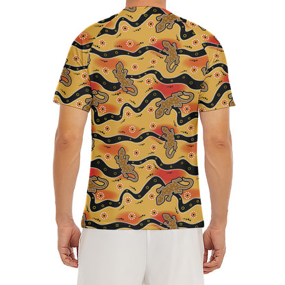Aboriginal Lizard Pattern Print Men's Short Sleeve Rash Guard