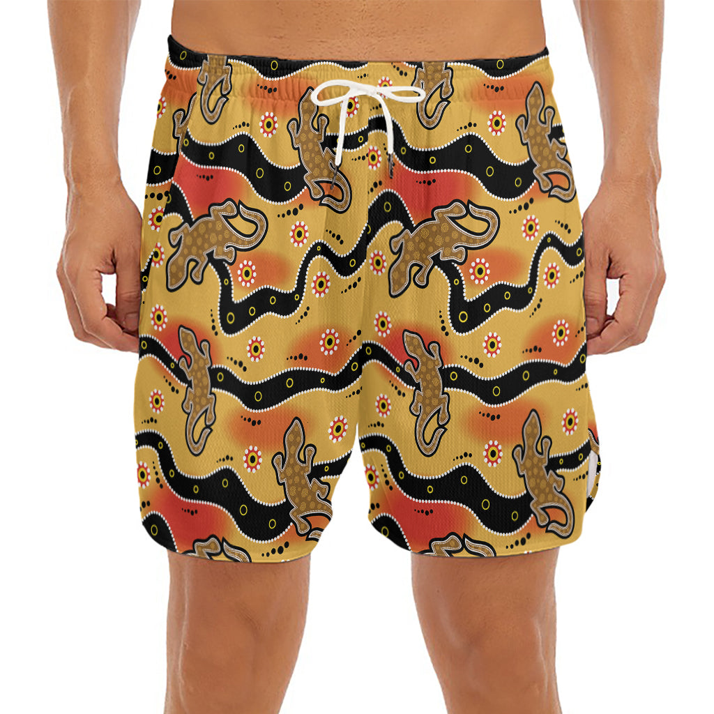 Aboriginal Lizard Pattern Print Men's Split Running Shorts