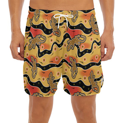Aboriginal Lizard Pattern Print Men's Split Running Shorts
