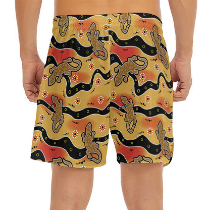 Aboriginal Lizard Pattern Print Men's Split Running Shorts