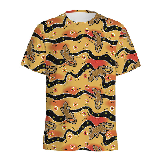 Aboriginal Lizard Pattern Print Men's Sports T-Shirt