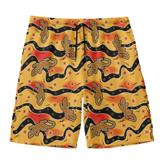 Aboriginal Lizard Pattern Print Men's Swim Trunks
