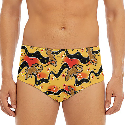 Aboriginal Lizard Pattern Print Men's Triangle Swim Briefs