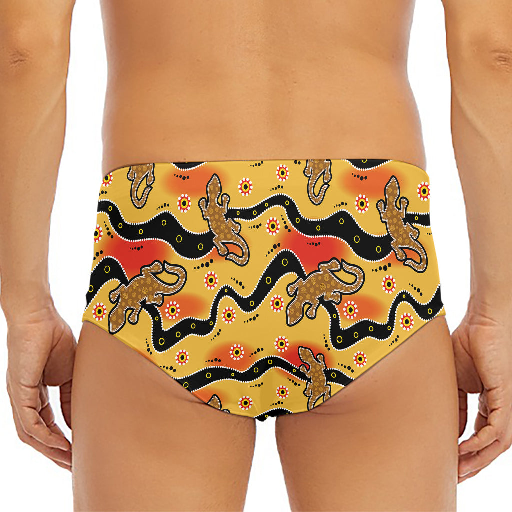 Aboriginal Lizard Pattern Print Men's Triangle Swim Briefs