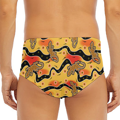 Aboriginal Lizard Pattern Print Men's Triangle Swim Briefs