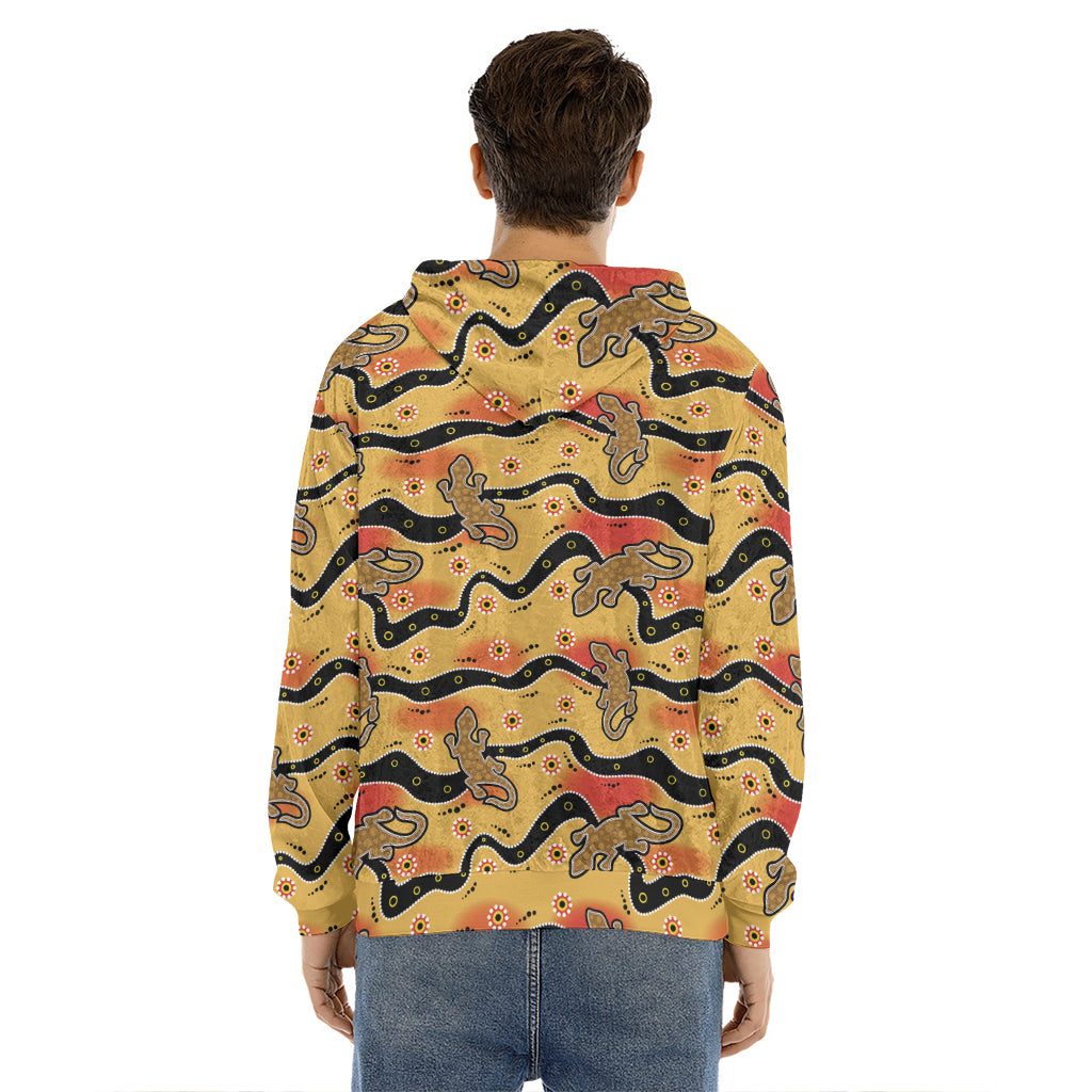 Aboriginal Lizard Pattern Print Men's Velvet Pullover Hoodie