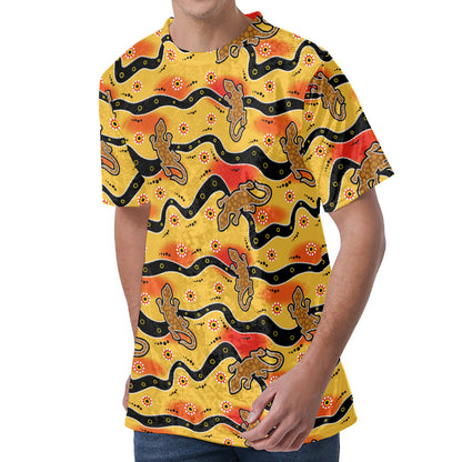 Aboriginal Lizard Pattern Print Men's Velvet T-Shirt