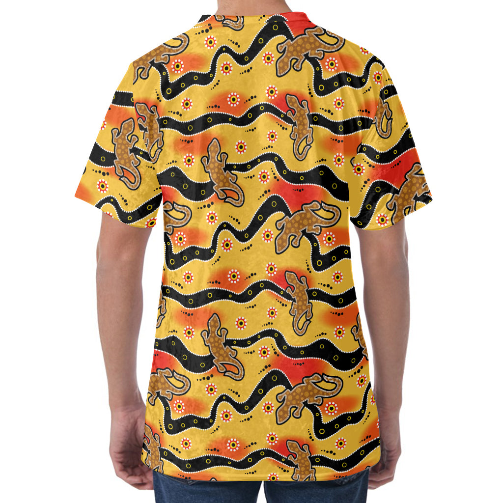 Aboriginal Lizard Pattern Print Men's Velvet T-Shirt