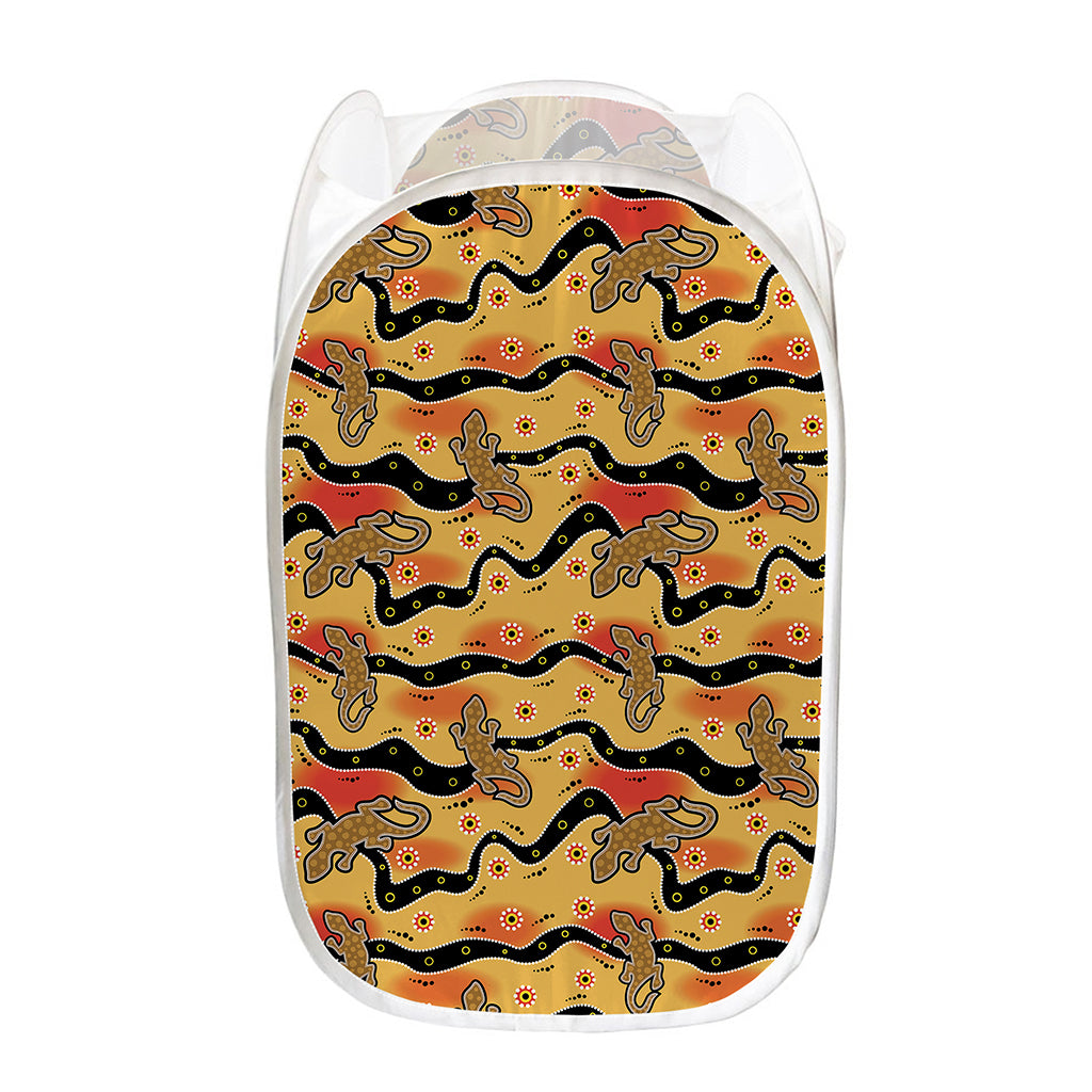 Aboriginal Lizard Pattern Print Mesh Laundry Hamper