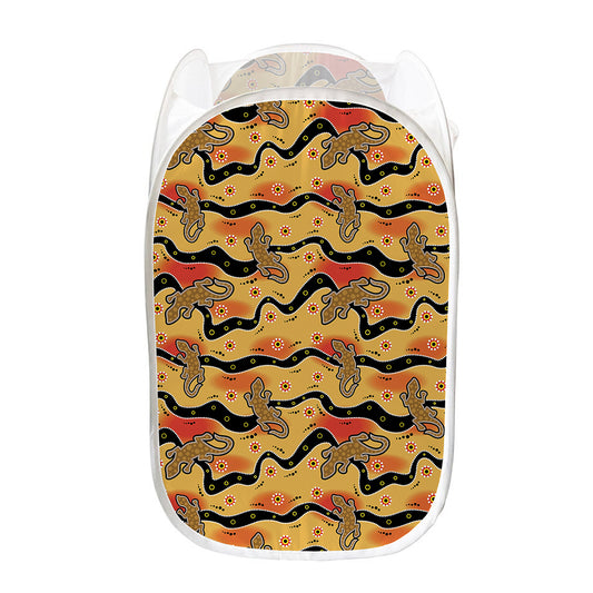 Aboriginal Lizard Pattern Print Mesh Laundry Hamper