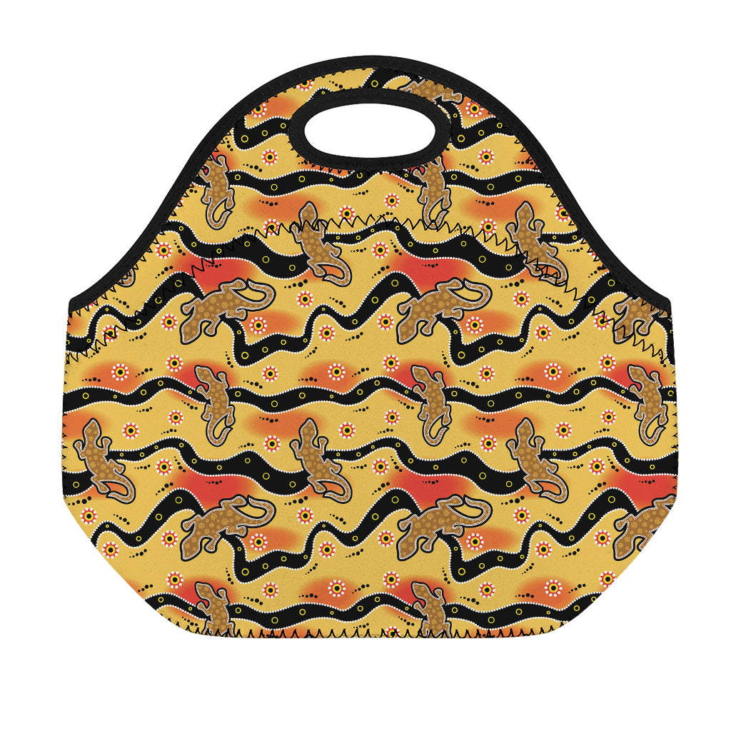 Aboriginal Lizard Pattern Print Neoprene Lunch Bag
