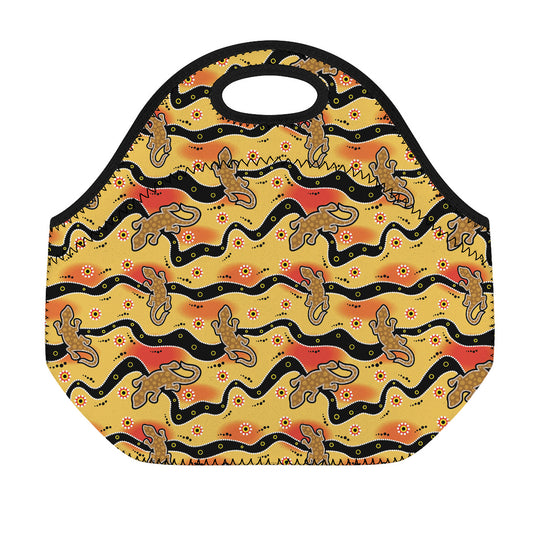 Aboriginal Lizard Pattern Print Neoprene Lunch Bag