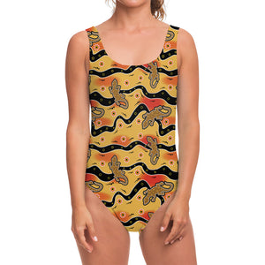 Aboriginal Lizard Pattern Print One Piece Swimsuit