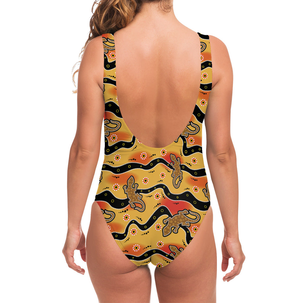 Aboriginal Lizard Pattern Print One Piece Swimsuit