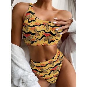 Aboriginal Lizard Pattern Print One Shoulder Bikini Top