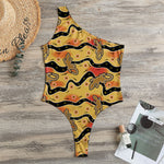 Aboriginal Lizard Pattern Print One Shoulder Bodysuit