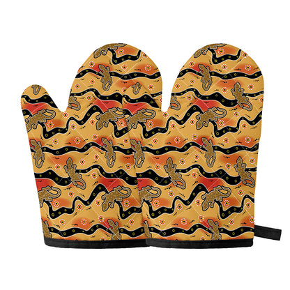 Aboriginal Lizard Pattern Print Oven Mitts