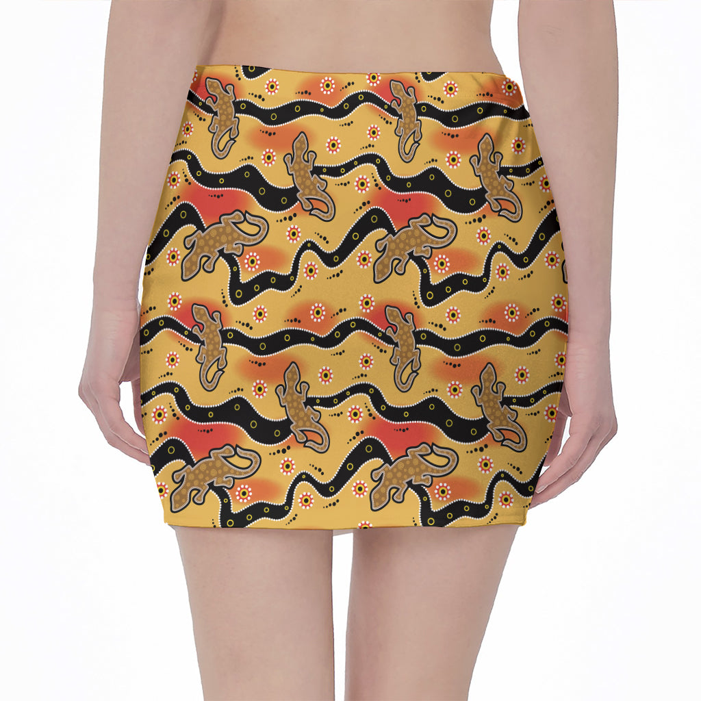Aboriginal Lizard Pattern Print Pencil Mini Skirt
