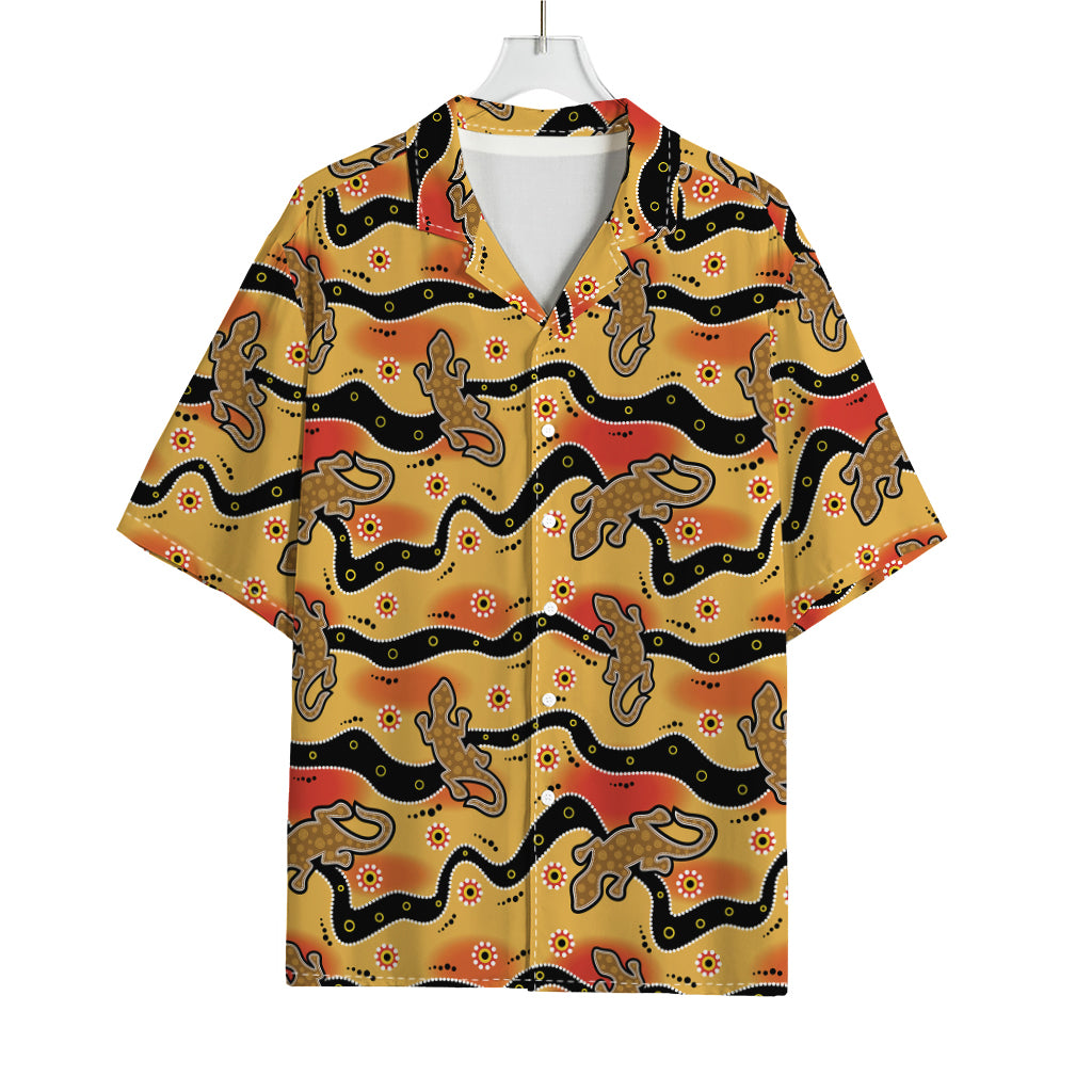 Aboriginal Lizard Pattern Print Rayon Hawaiian Shirt