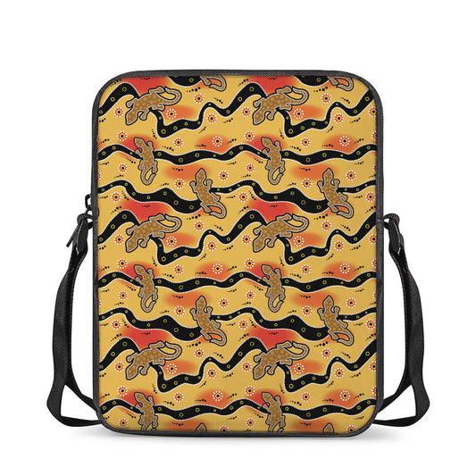 Aboriginal Lizard Pattern Print Rectangular Crossbody Bag