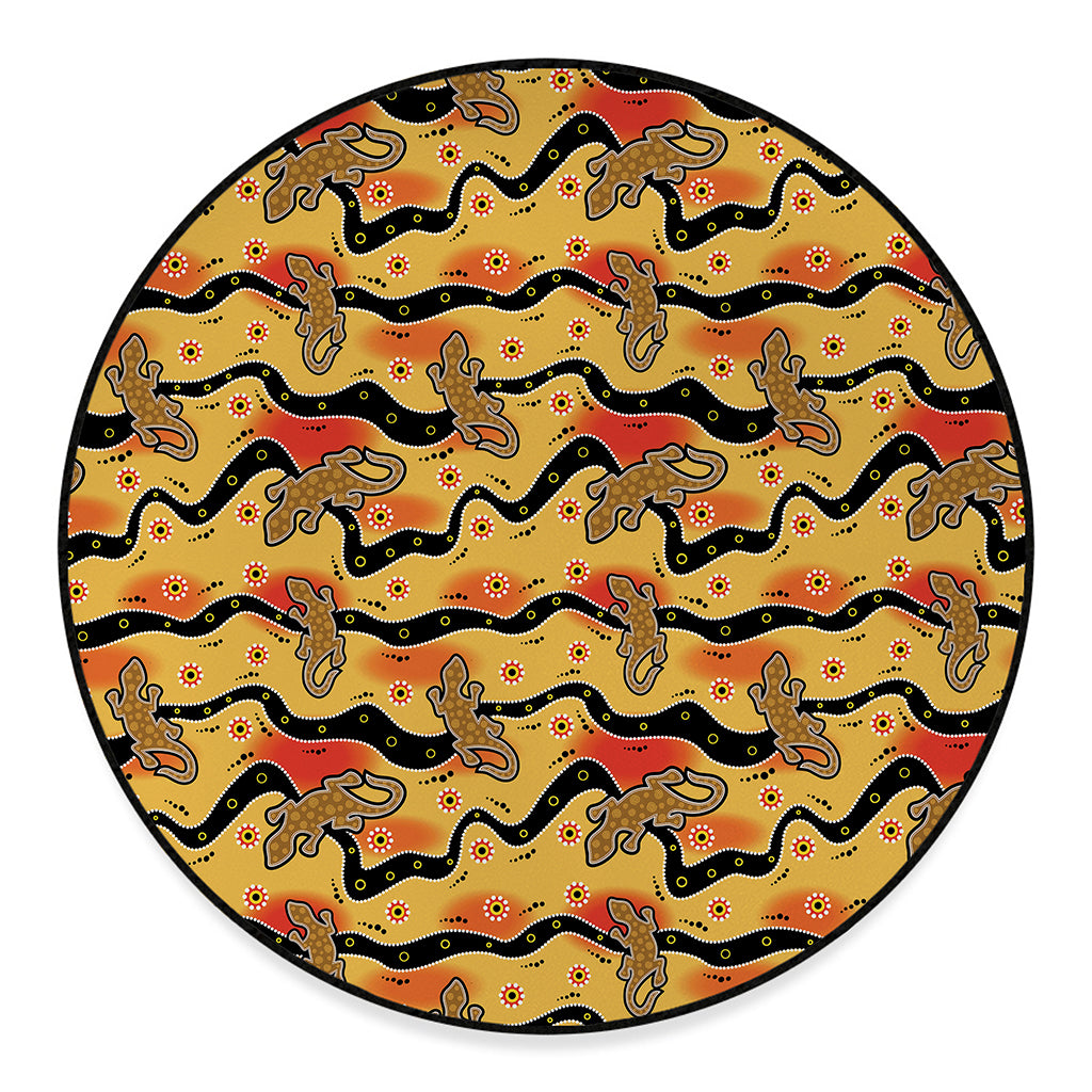 Aboriginal Lizard Pattern Print Round Floor Mat