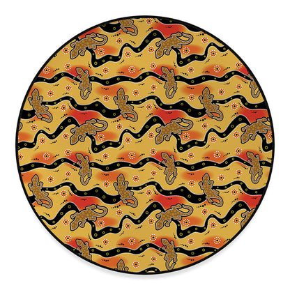 Aboriginal Lizard Pattern Print Round Floor Mat