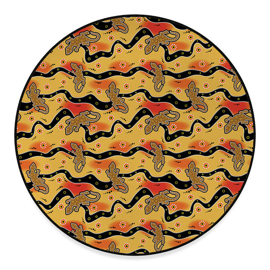 Aboriginal Lizard Pattern Print Round Floor Mat