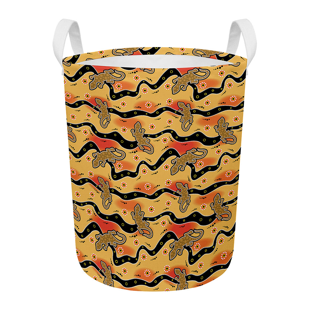 Aboriginal Lizard Pattern Print Round Laundry Basket