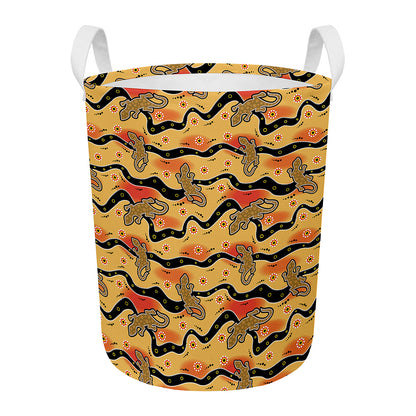 Aboriginal Lizard Pattern Print Round Laundry Basket