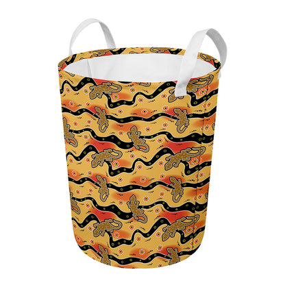 Aboriginal Lizard Pattern Print Round Laundry Basket