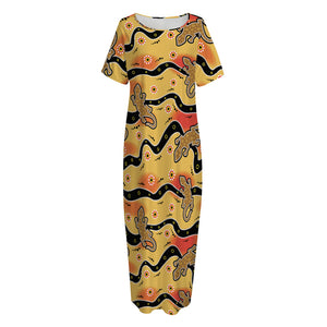 Aboriginal Lizard Pattern Print Short Sleeve Long Nightdress