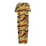 Aboriginal Lizard Pattern Print Short Sleeve Long Nightdress