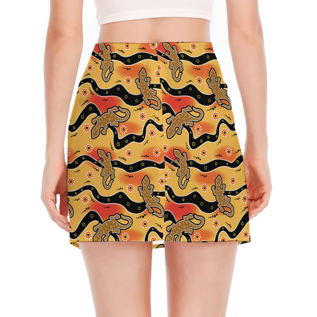 Aboriginal Lizard Pattern Print Side Slit Mini Skirt