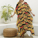 Aboriginal Lizard Pattern Print Silk V-Neck Kaftan Dress