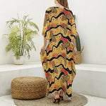 Aboriginal Lizard Pattern Print Silk V-Neck Kaftan Dress