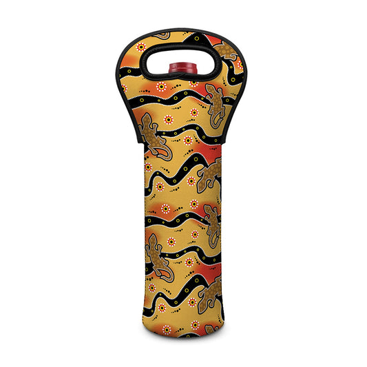 Aboriginal Lizard Pattern Print Single Neoprene Wine Tote