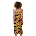 Aboriginal Lizard Pattern Print Slim Fit Midi Cami Dress