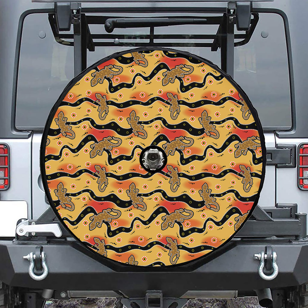 Aboriginal Lizard Pattern Print Tire Cover With Camera Hole
