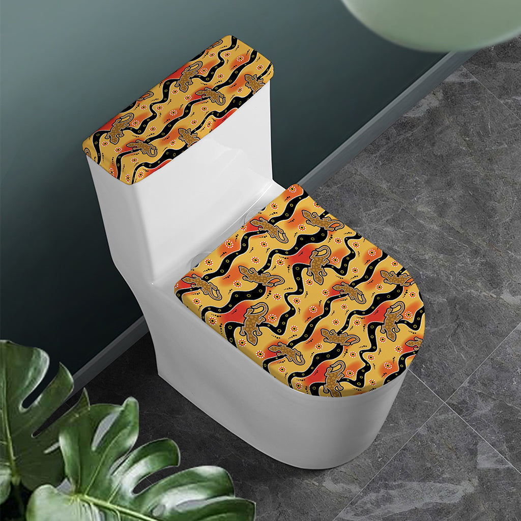 Aboriginal Lizard Pattern Print Toilet Lid And Tank Cover Set
