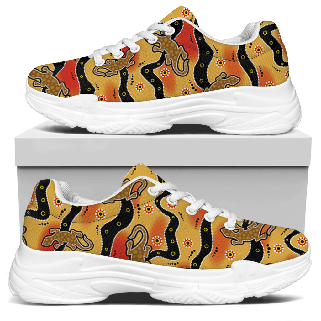 Aboriginal Lizard Pattern Print White Chunky Shoes