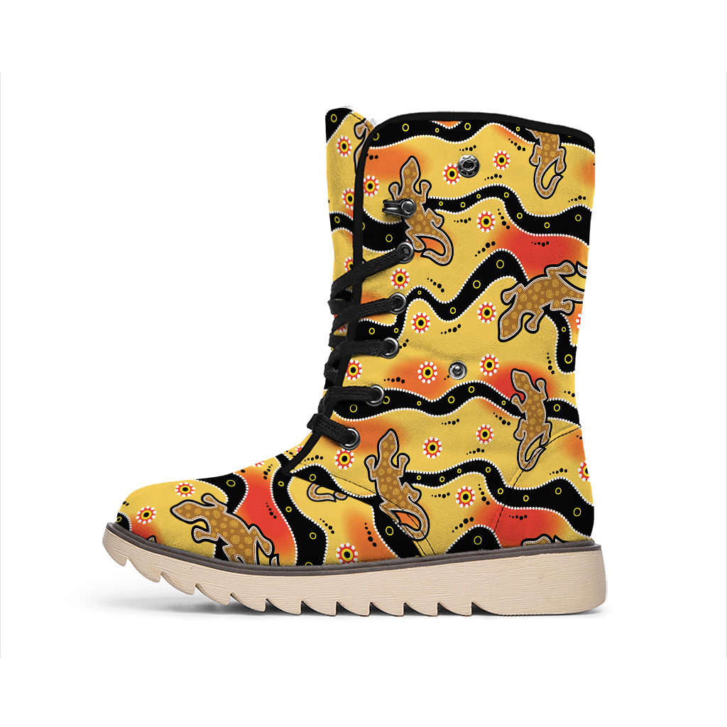 Aboriginal Lizard Pattern Print Winter Boots